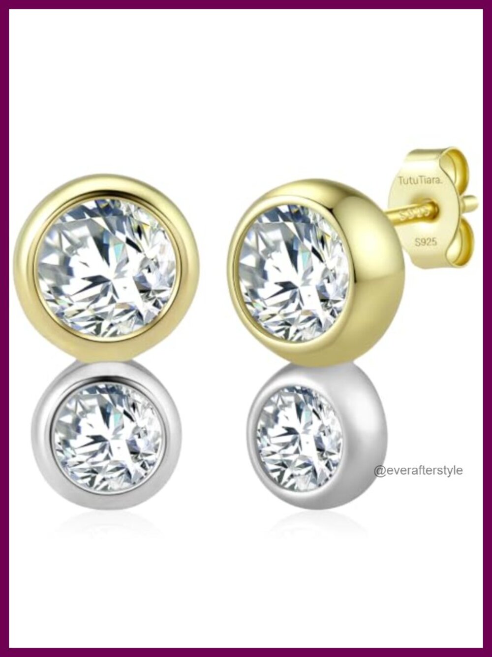 3CT Moissanite Stud Earrings 925 Sterling Silver 14K Gold Plated Bezel